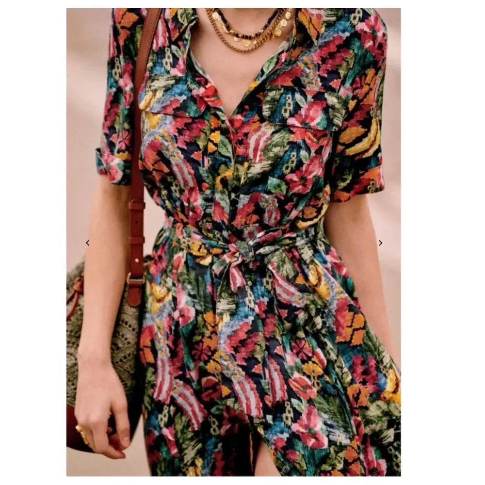 Sezane Laurette Dress Floral Multicolor Print Parisian Feminine Size 38 Medium - Picture 2 of 16